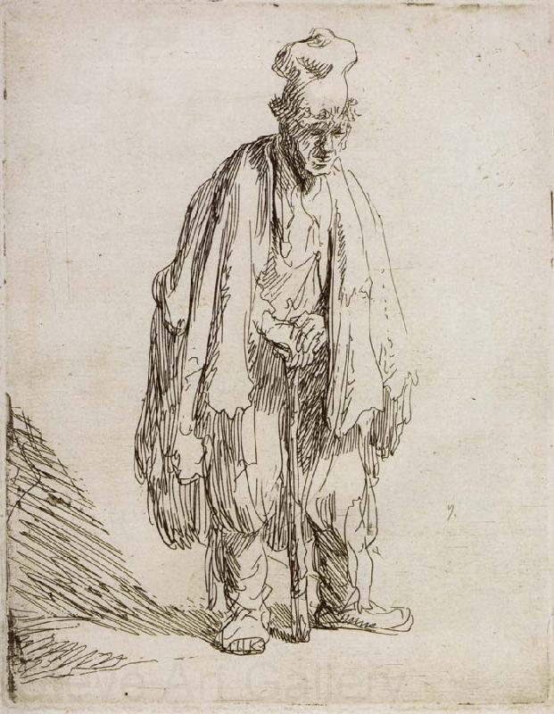 REMBRANDT Harmenszoon van Rijn Beggar in a high cap,Standing and Leaning on a stick Spain oil painting art